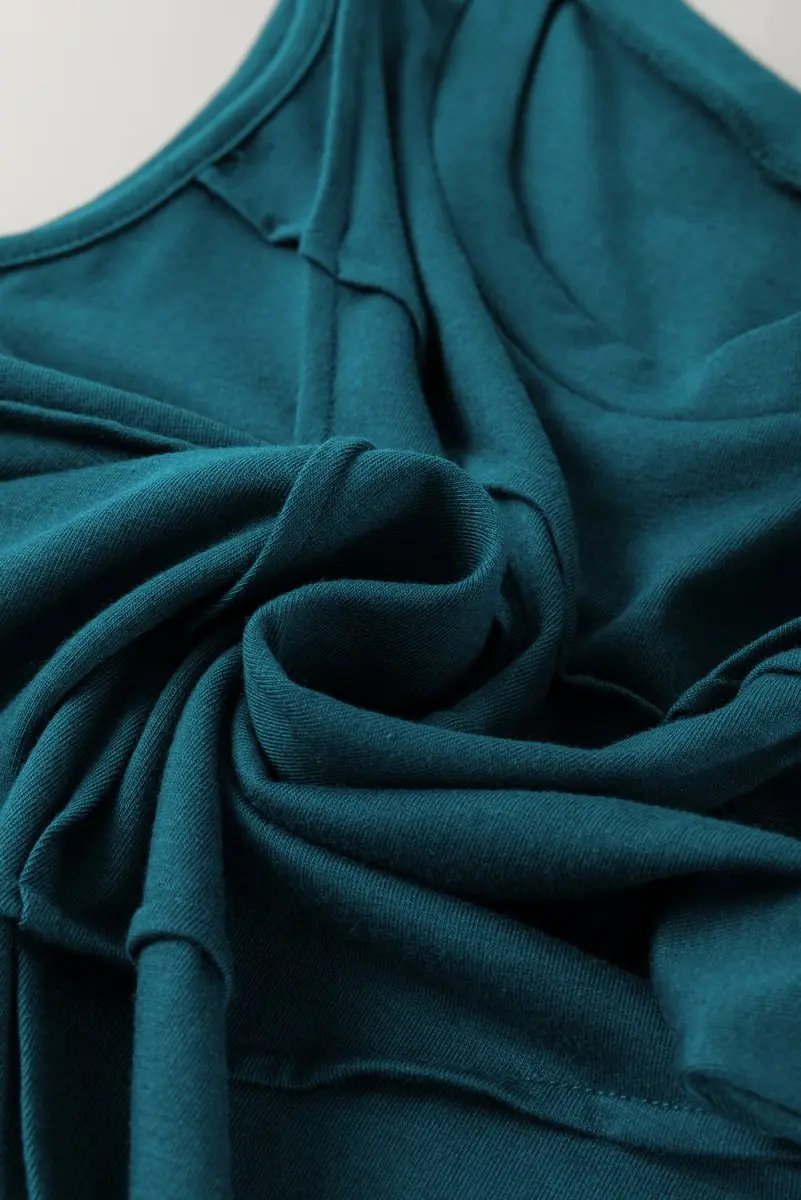 Blue Sapphire Solid Color Stitching Detail Round Neck Tank Top for Casual Wear - Love Salve